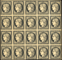 (*) 3 - 20c. Noir S/jaune. Bloc De 20. SUP. - 1849-1850 Ceres