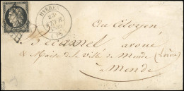 Obl. 3 - 20c. Noir S/jaune Obl. Grille S/lettre Frappée Du Cachet Type 14, De HYERES Du 23 Février 1849 à Destination De - 1849-1850 Ceres