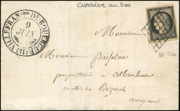 Obl. 3 - 20c. Noir S/jaune Obl. Grille S/lettre Frappée Du Grand Cachet, Type 13, De VILLEFRANCHE-DE-ROUERGUE Du 9 Juin  - 1849-1850 Ceres
