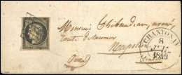 Obl. 3 - 20c. Noir S/jaune Obl. Grille S/lettre Frappée Du Cachet Type 13, De CHANTONAY Du 8 Juillet 1849. SUP. - 1849-1850 Ceres
