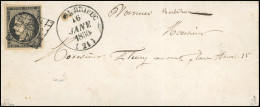 Obl. 3 - 20c. Noir S/jaune Obl. Grille S/lettre Frappée Du Cachet Type 14, De ST-BRIEUC Du 16 Janvier 1850 à Destination - 1849-1850 Ceres