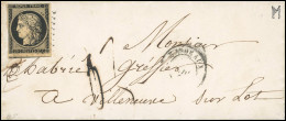 Obl. 3 - 20c. Noir S/jaune (déf.) Amorce D'un Voisin Obl. Losange S/lettre Frappée Du CàD De BORDEAUX Du 20 Avril 1852 à - 1849-1850 Ceres