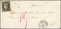 Obl. 3 - 20c. Noir Obl. S/lettre Frappée Du CàD D'AIX-EN-PROVENCE Du 14 Juillet 1852 à Destination De NIMES - GARD. Arri - 1849-1850 Ceres