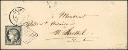 Obl. 3a - 20c. Noir S/blanc Obl. Grille S/lettre Frappée Du CàD De REIMS Du 5 Avril 1850 à Destination De RETHEL - ARDEN - 1849-1850 Ceres
