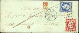 Delcampe - Obl. 14A + 17A - 20c. Bleu + 1F. Carmin, Obl. Rouleau De Points Carrés S/lettre Frappée Du CàD De PARIS (60) Du 17 Févri - 1853-1860 Napoleon III