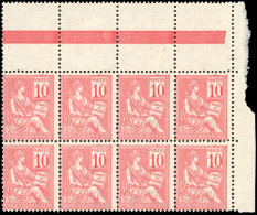 Delcampe - ** 112 - 10c. Mouchon Rose. Bloc De 8. Coin De Feuille. Très Frais Mais Décentré. - Autres & Non Classés