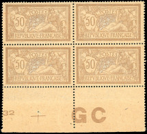Delcampe - ** 120a - 50c. Merson Brun Et Gris. Papier GC. Bloc De 4. Bas De Feuille. Centrage Parfait. SUP. - Autres & Non Classés