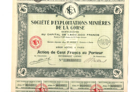 SOCIETE D'EXPLOITATIONS MINIERES DE LA CORSE - ACTION DE 100 FRANCS -ANNEE 1928 - Mines