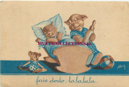 Delcampe - 161024D - FANTAISIE ILLUSTRATEUR ARG - FAIS DODO LA LA LA LA Chat Chien Humanisé Souris Berceau ART CHAP 3 - Chats