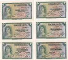 CRBS2580 LOTE DE 6 BILLETES ESPAÑA 5 PESETAS 1935 DIF. SERIES SIN CIRCULAR - Altri & Non Classificati
