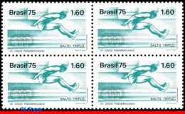 Ref. BR-1421-Q BRAZIL 1975 PAN-AMERICAN GAMES,TRIPLE JUMP WORLD RECORD, MI# 1517, BLOCK MNH, SPORTS 4V Sc# 1421 - Jumping