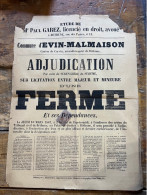 Delcampe - ANCIENNE Affiche Placard Vente Publique RARE Ville EVIN MALMAISON  - 62 -GAREZ Notaire BETHUNE 1887 - Affiches