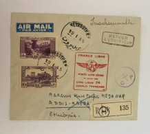 !!! GRAND LIBAN, PREMIÈRE LIAISON AÉRIENNE SYRIE-LIBAN-SOMALIE AU DÉPART DE BEYROUTH POUR ADDIS ABEBA 1943, CENSURE - Brieven En Documenten