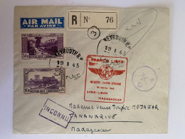 !!! GRAND LIBAN, CACHET FRANCE LIBRE 1ÈRE LIAISON AÉR. SYRIE, LIBAN, MADAGASCAR, SUR LETTRE RECO DU 19/1/43 DE BEYROUTH - Brieven En Documenten