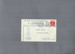 VP23.686 - 1912 - Carte Commerciale - The Savoy Cigarette Manufacturing Co - A. LORBER & Cie à BRUXELLES Pour PARIS - Documents