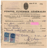 Delcampe - Factures & Documents : Publicité : Pompes Funèbres Générales ( Saint-Etienne ) + Timbre Fiscal : Vve Porte - 1900 – 1949