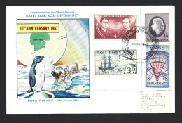 Ross Dependency 1957 Predecimal Definitives Set Of 4 FU On Illustrated Addressed 1967 10th Anniversary Card - Gebruikt