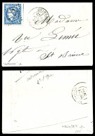 N°45Cb, 20c Type II Report 3 Avec Rare Nuance Outremer, Obl Gros Chiffres 1744 Sur Lettre (manque Un Rabat) à Destinatio - 1849-1876: Periodo Classico