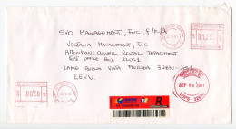 Argentina 2001 Registered Cover - Buenos Aires To Buena Vista, Florida; 1.25p. & 2p. Meters - Covers & Documents