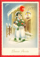 Delcampe - ZYS-38 Bonne Année Bonhomme De Neige Champagne Trèfles à 4.. Circulé 1950. GF - Neujahr