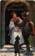 T3 1907 Fröhliche Weihnachten / Christmas Greeting Art Postcard With Hunter And Dachshund Dog S: Mailick (kopott Sarkak  - Unclassified