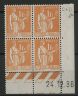 N° 286 Type Paix Cote 40 € Avec Coin Daté Du 24/12/36 Neufs ** (MNH) Voir Description - 1930-1939