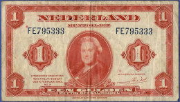 Nederland, Netherlands, 1943, Fl 1.00 Coin Note  Bluish Control Numbers, Used - Plomp PL5A - 1 Gulden