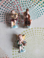 3 Feves Ange Angelot Musicien Lyre Contrebasse Tambour - Santons