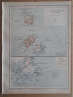 Carte Des Iles Saint-Pierre Et Miquelon & Terre-Neuve Par Henri Mager 1885 Atlas Colonial St-Pierre & Miquelon Morue - Geographical Maps