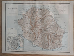Carte De L'île De La Réunion Par Henri Mager 1885 Atlas Colonial Plan De Saint-Denis St-Denis - Geographical Maps