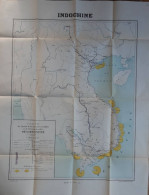 CARTE Des Chemins De Fer, Des Voies Navigables, Et De L'éclairage Des Côtes DE L'INDOCHINE 1909 Vietnam Train Chemin - Geographical Maps