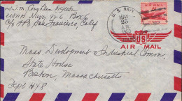 Guam U.S. 6c DC-4 Skymaster 1953 U.S. Navy, 10468 Guam Airmail To Boston, Mass. - Guam