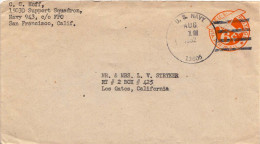 Guam U.S. 6c Monoplane Air Envelope 1952 U.S. Navy, 13605 Naval Air Station, Agana, Guam Airmail To Los Gatos, Calif. - Guam