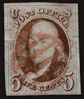 Lot # 008 UNITED STATES: 1847 5¢ Red-brown - Unused Stamps
