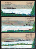 Lot # 093 UNITED STATES: SIX Hand-Panted Envelopes Of Warships, Colorful Oil Paintings On Navy Department Official Envel - Postal History