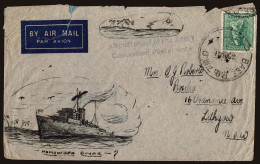 Lot # 094 AUSTRALIA: 1937-46;  4d Green On Hand-drawn Illustrated And Painted  AIRMAIL Envelope - Postal History