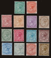 Lot # 111 BERMUDA: 1865 -1904 Classic Group Of 14 Stamps Including #1 And Next Two Sets (with Surcharges) Complete - Bermuda