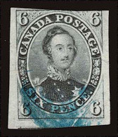 Lot # 140 CANADA: 1952-57 Admiral, 6d Slate Gray, BLUE Cancel - Used Stamps