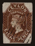 Lot # 178 CEYLON: 1857 -1859; 8d Brown, Light Bar Cancel - Ceylon (...-1947)