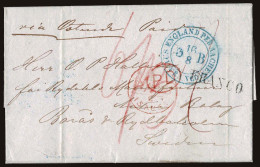 Lot # 190 GREAT BRITAIN: Stampless 1865 London To Sweden: Folded Letter Date-lined 15 Aug 1865 - ...-1840 Prephilately