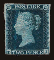 Lot # 200 GREAT BRITAIN: 1849 2d Blue Plate 4, INVERTED WATERMARK 'TI' - Unused Stamps