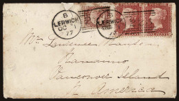 Lot # 202 GREAT BRITAIN: Used To Vancouver Island From Shetland Islands: 1864 1d Rose Red PAIR And 1870 1/2d Rose - Covers & Documents