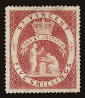 Lot # 283 ST. VINCENT: 1883-84, Queen Victoria, 5s Rose Red Color Trial By De La Rue - St.Vincent (...-1979)