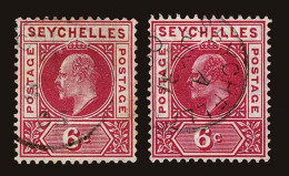 Lot # 284 SEYCHELLES: 1903, & 1906 King Edward VII, 6¢ Carmine, “dented Frame” Variety - Seychelles (...-1976)