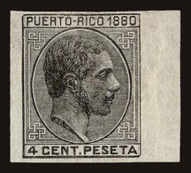 Lot # 349 PUERTO RICO: 1877 4c Black IMPERFORATE SHEET MARGIN - Puerto Rico