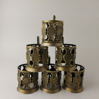 Vintage Soviet Russian Set Of 6 Podstakannik Tea Cup Holders USSR Melchior #5660 - Tassen