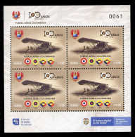 Delcampe - COLOMBIA (2019) 100 Años Fuerza Aérea Colombiana, Air Force, Armée De L'air, Aéroplane Caudron G3 - Mint Mini Sheet - Colombie
