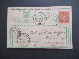 Delcampe - Mexiko 1897 Übersee PK Nach Bremen Mit Ank. Stempel / Insgesamt 5 Stempel! AG Post * 57 Via Orizaba Via Guaymas - Mexique