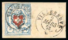 Delcampe - 1853, Rayon I Hellblau, Type 31, Stein C2-RU, Farbfrisch, Allseits überrandig, Auf Kleinem Briefstück, Leicht Entwertet  - 1843-1852 Poste Federali E Cantonali