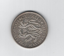 CYPRUS 1928 KGV 45 PIASTRES SILVER COIN EXTF - AUNC - Chypre